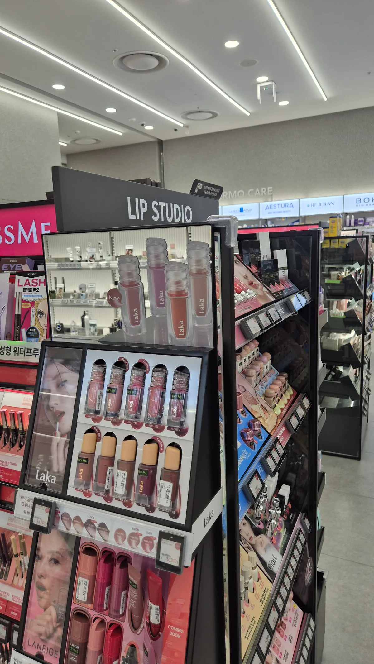 Korean lip tints displayed in the Lip Studio section at Olive Young