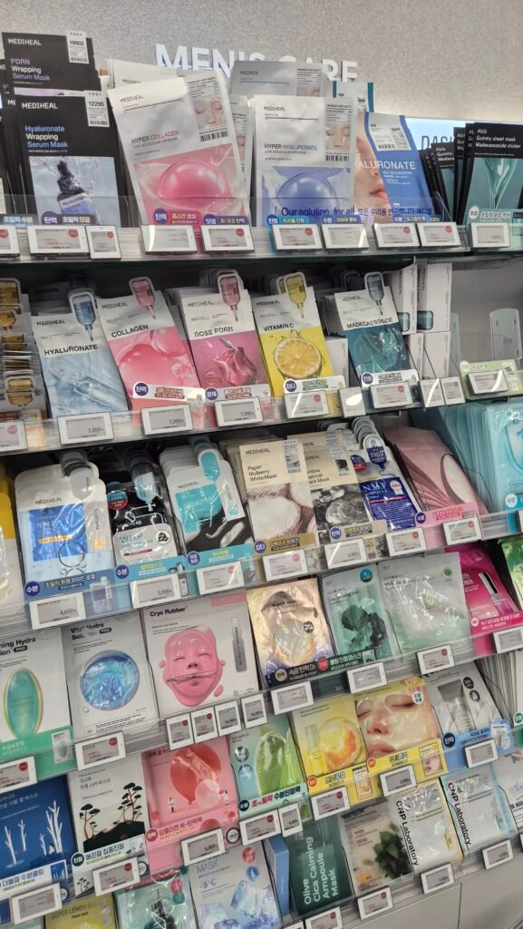 Sheet masks displayed inside Olive Young