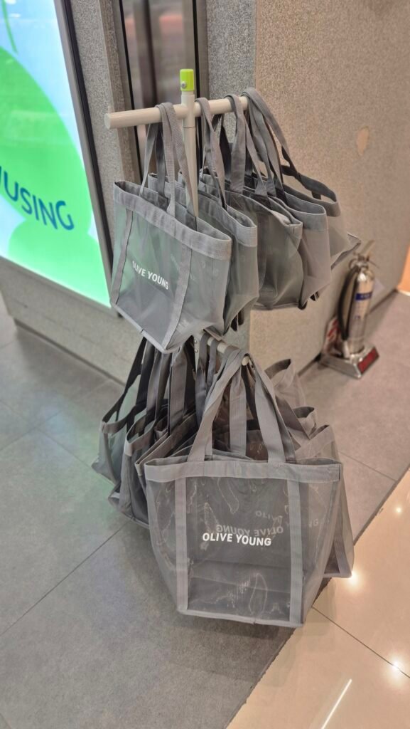 Olive Young shopping bag inside a local store in Korea