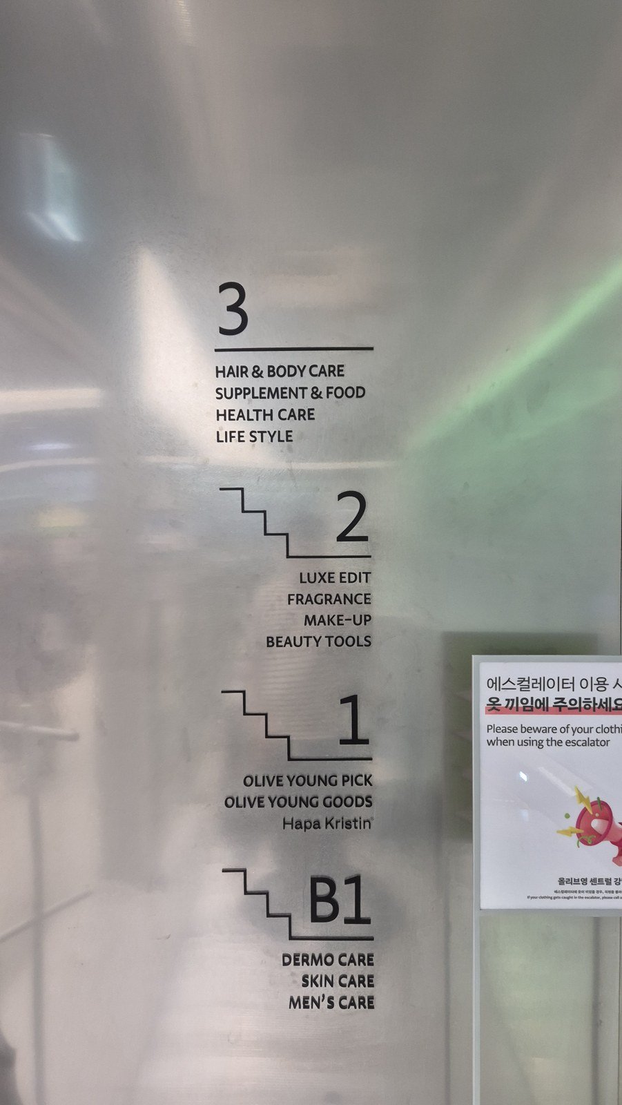 Olive Young floor directory listing Hair and Body Care on floor three